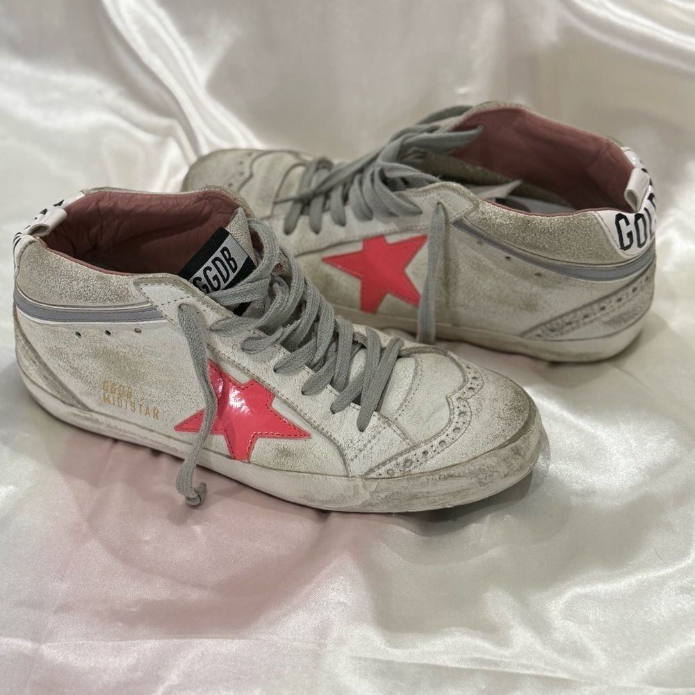 Golden Goose Mid Star Sneakers White Pink Patent Star Mid Top Size 7/37 Preppy - Picture 7 of 16